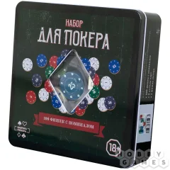 Фабрика Покера: Набор из 100 фишек с номиналом для покера в жестяной коробке
