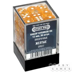 Набор кубиков STUFF PRO D6. Прозрачные Желтые 12 мм 36 шт