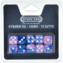 Набор нефритовых кубиков D6 Stuff Pro, 10 шт. (16 мм, синие с розовым)