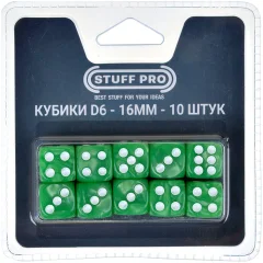 Набор нефритовых кубиков D6 Stuff Pro, 10 шт. (16 мм, зеленые)