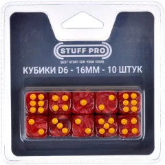 Набор нефритовых кубиков D6 Stuff Pro, 10 шт. (16 мм, красные)