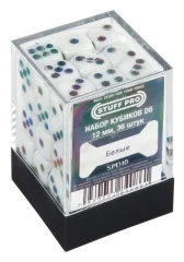 Набор стандартных кубиков D6 Stuff-Pro, 36 шт. (12 мм, белые)